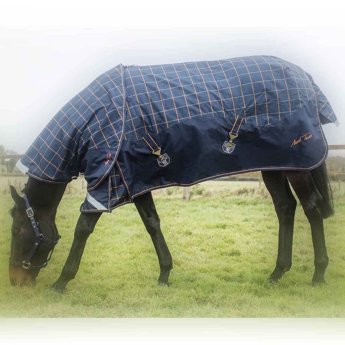 Mark Todd Mediumweight Turnout Rug - Navy/Orange/Beige Plaid