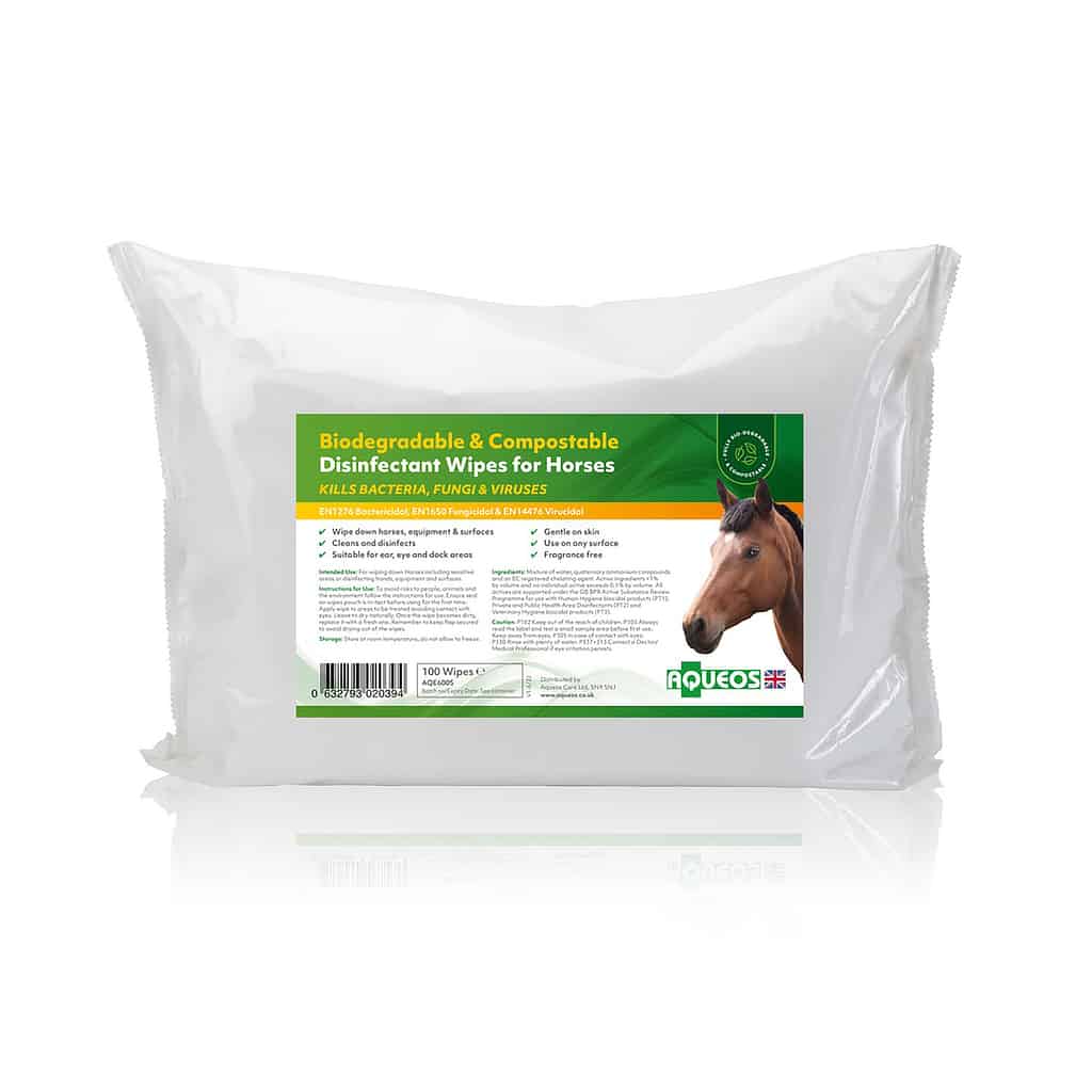Aqueos Biodegradable Disinfectant Horse Wipes - 100 Wipes