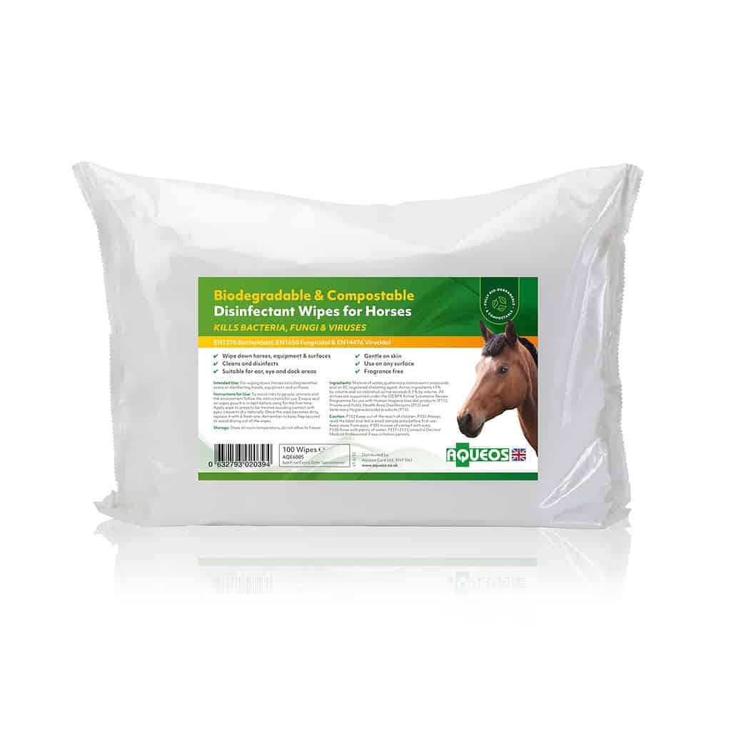 Aqueos Biodegradable Disinfectant Horse Wipes - 100 Wipes - equichoice.co.uk